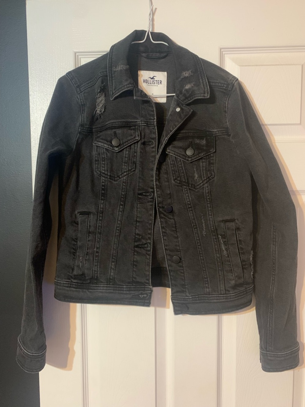 Hollister Black Distressed Jean Jacket